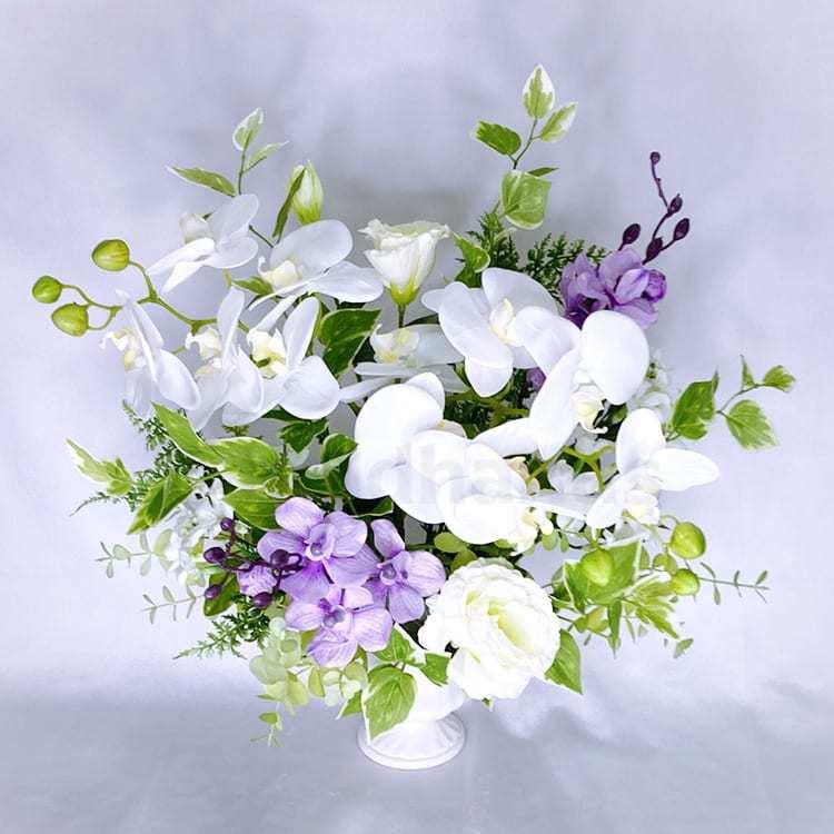 造花 仏花 胡蝶蘭 お供え 仏壇 仏壇用 花 蘭 トルコキキョウ 高品質 ご仏前 お悔やみ お彼岸 お盆 法要 アレンジ アレンジメント 白 紫 ペットお供え 犬 猫 Fna0013 Holdhands 造花専門店 通販 Yahoo ショッピング
