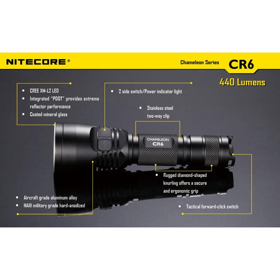 昆虫採取用赤色LEDライト 経済的な充電式タイプ NITECORE CR6 ナイトコア【白色 : CREE X-G2 + 赤色 : CREE XP-E + 砲弾型LEDマルチカラー×2灯搭載】｜holkin｜03