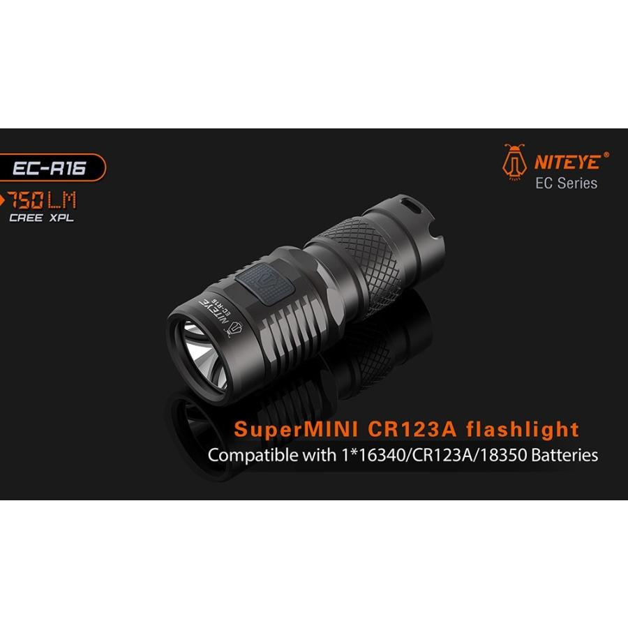 NITEYE EC-R16 充電式Rechargeable Military Flashlight 【CREE XP-L LED搭載 / 明るさMAX:750ルーメン / CR123A×1本or16340×1本or18350×1本】｜holkin