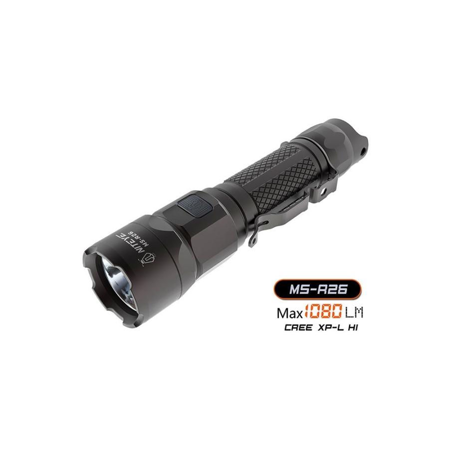 NITEYE MS-R26 充電式Rechargeable Military Flashlight 【CREE-XP-L HI LED搭載 / 明るさMAX:1080ルーメン】Max Beam Distance: 265m ナイトアイ｜holkin