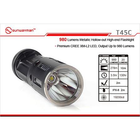 SUNWAYMAN サンウェイマン T45C 【CREE XM-L2 LED搭載 / CR123電池×4本 or 18650×2本】｜holkin｜02