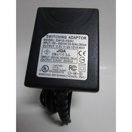 ▲▲ SW12-033U　No-16　DC3.3V/2000mA⇔AC100V　バイコム【PSE承認マーク付】AC/DCアダプター　変圧器【中古/通電チェック済み】トランス |  | 02