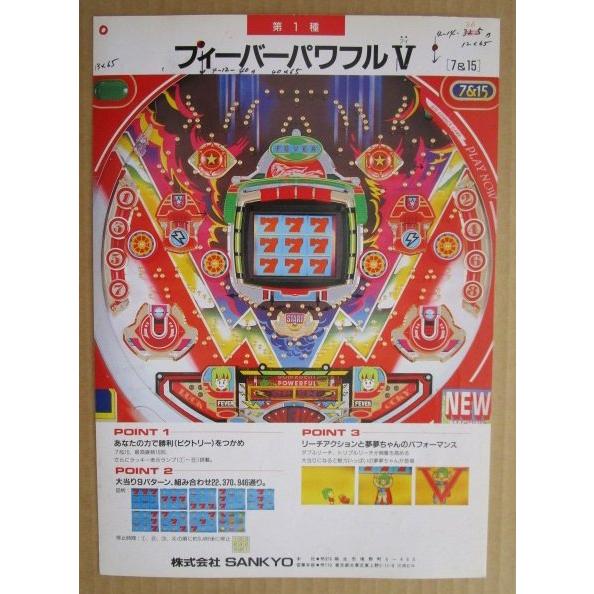※-※ フィーバーパワフルV　三共 SANKYO 【パチンコ実機/パンフレット/チラシ】2-3　レトロ 懐かしの名機　テープ跡/メモ書きあり |  | 01