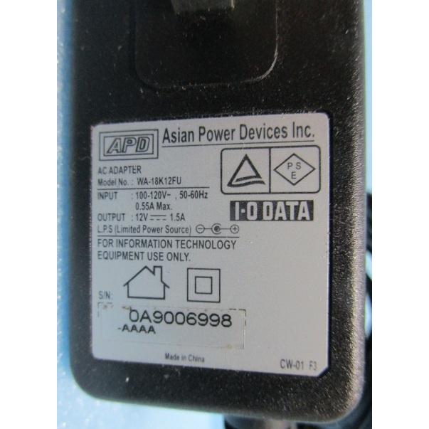 ▲▲ WA-18K12FU　No-41　APD　12V/1.5A⇔AC100V【PSE承認マーク付】 ACアダプター【中古/通電チェック無し】 |  | 01