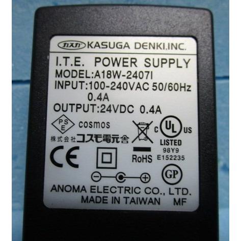 ★★ No-27　A18-24071　100-240vAC 50/60Hz 0.4A　OUT 24vDC 0.4A　コスモ【PSE承認マーク付】変圧器【 電源 トランス アダプタ 】 | 