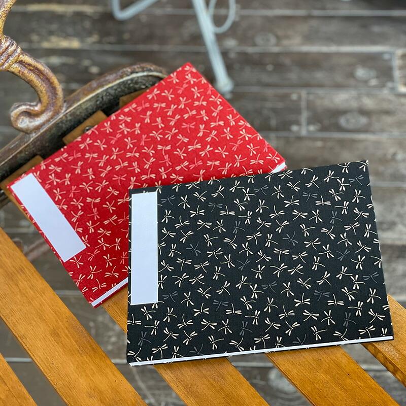 HollyHock 見開き御朱印帳（納経帳）二色とんぼ 黒 赤 蛇腹 朱印帳 納