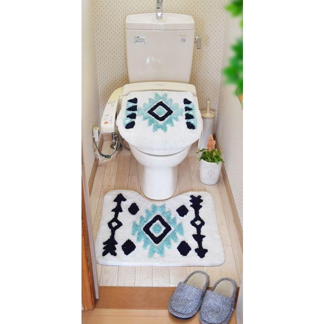 あすつく対応 ネイティブ柄 ウォシュレット用 トイレマット フタカバー セット ナチュラル アメリカン雑貨