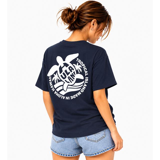 【HAWAIIブランドKAMEA 】半袖ブラウス アンスリウム柄 ネイビー 半袖 レディース Tシャツ Vネック フララニ ハワイ Hulalani Hawaii