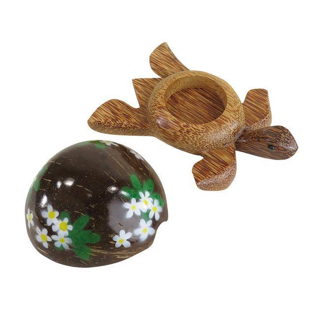 ハワイアン雑貨 インテリア ココナッツ ホヌ型 小物入れ ハイビスカス