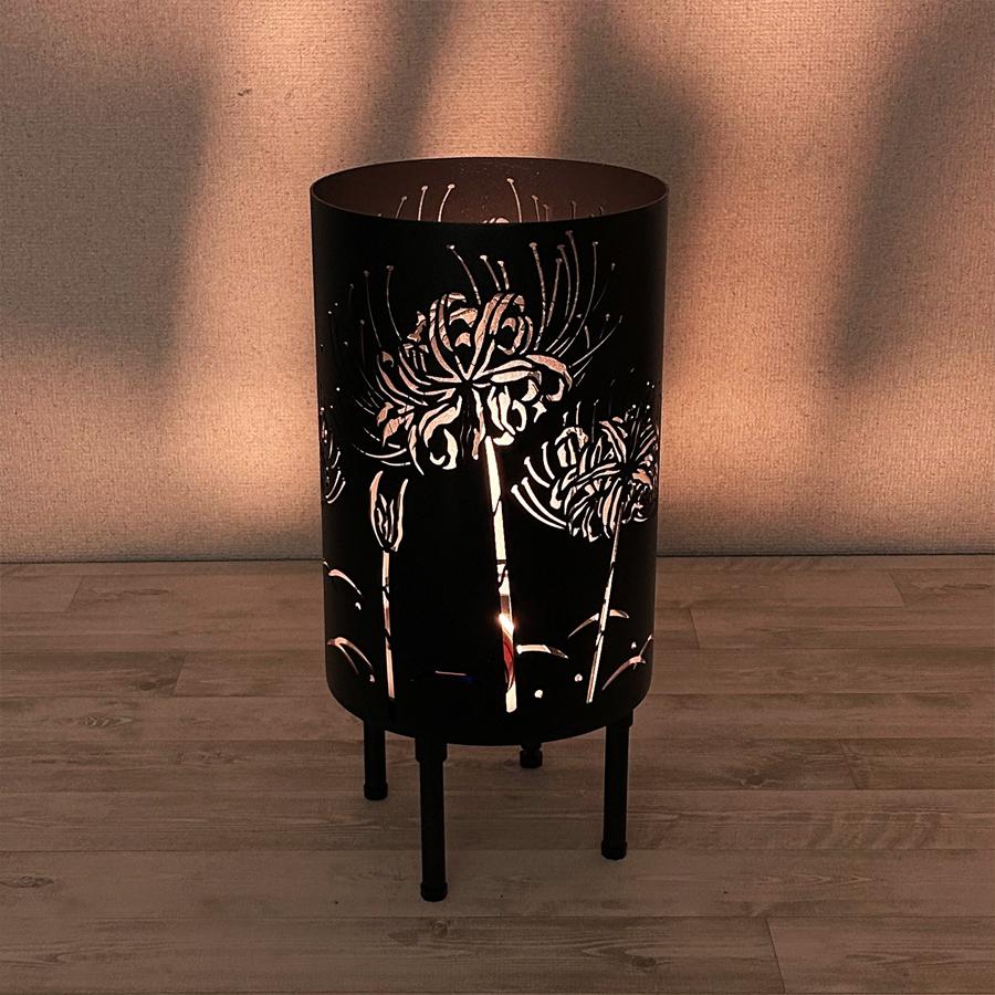 縦型焚き火台　曼珠沙華/まんじゅしゃげ　和柄の焚き火台　おしゃれ　収納バッグ付き　φ220　板厚2.3mm　高さ320mm（脚100mm）　黒皮鉄板　レーザー加工 |  | 10