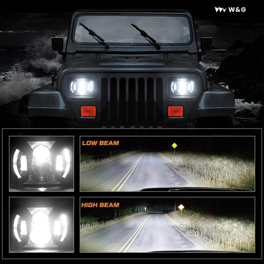 Jeepラングラー ハロゲンヘッドライト2個セット 7X6 5X7インチ スクエアLED ヘッドライト LED ヘッドランプ ハイ/ロー