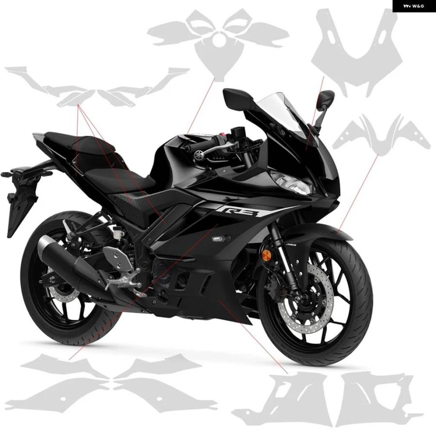 並行輸入品ヤマハ YZFR3 YZFR25 TPU 塗装 フリムキット バイク 傷防止 フェアリング クリア ステッカー YZF R3 R25 19-24_9
