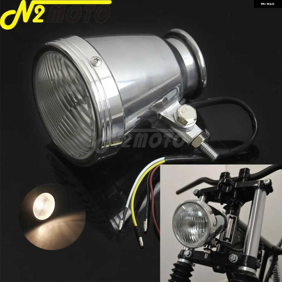 バイク用クロームヘッドライト 並行輸入品クローム H4 12V 60/55W オートバイ バイク ヘッドライト 4