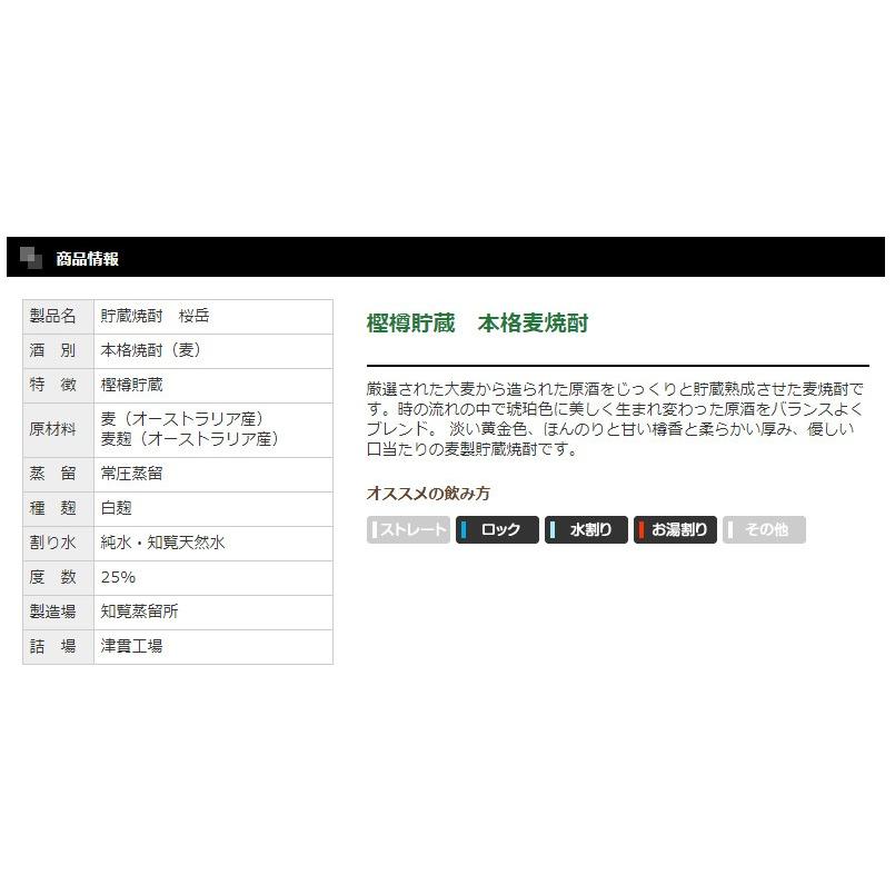 麦焼酎 桜岳 720ml 12本セット 本坊酒造 樫樽貯蔵焼酎 本格焼酎 送料無料 | 桜岳 | 01