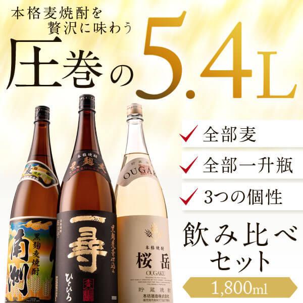 焼酎 麦 1800ml 桜岳 一尋 南洲 3本 飲み比べ セット 高級 お酒 ギフト プレゼント 贈り物 お祝い 誕生日 本坊酒造 | 本坊酒造 | 01