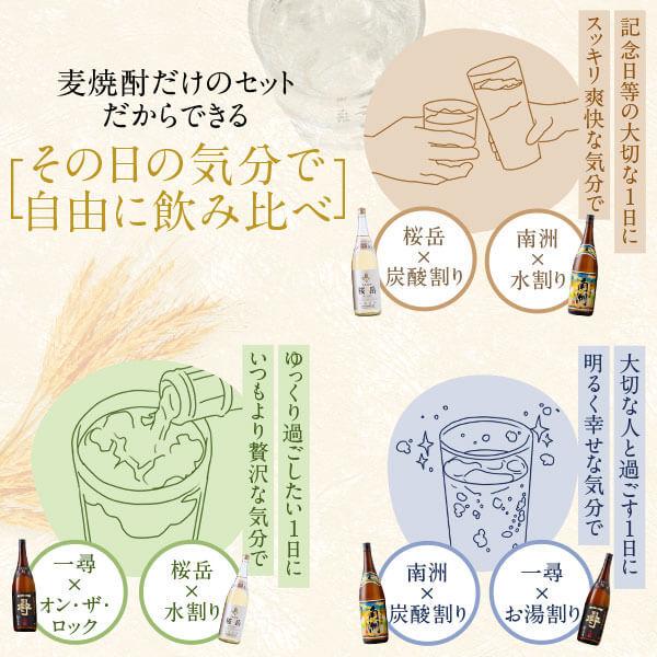焼酎 麦 1800ml 桜岳 一尋 南洲 3本 飲み比べ セット 高級 お酒 ギフト プレゼント 贈り物 お祝い 誕生日 本坊酒造 | 本坊酒造 | 14