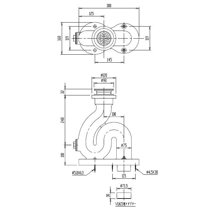 LIXIL(INAX) 掃除流し用床排水SトラップSF-20SAF-Pの画像