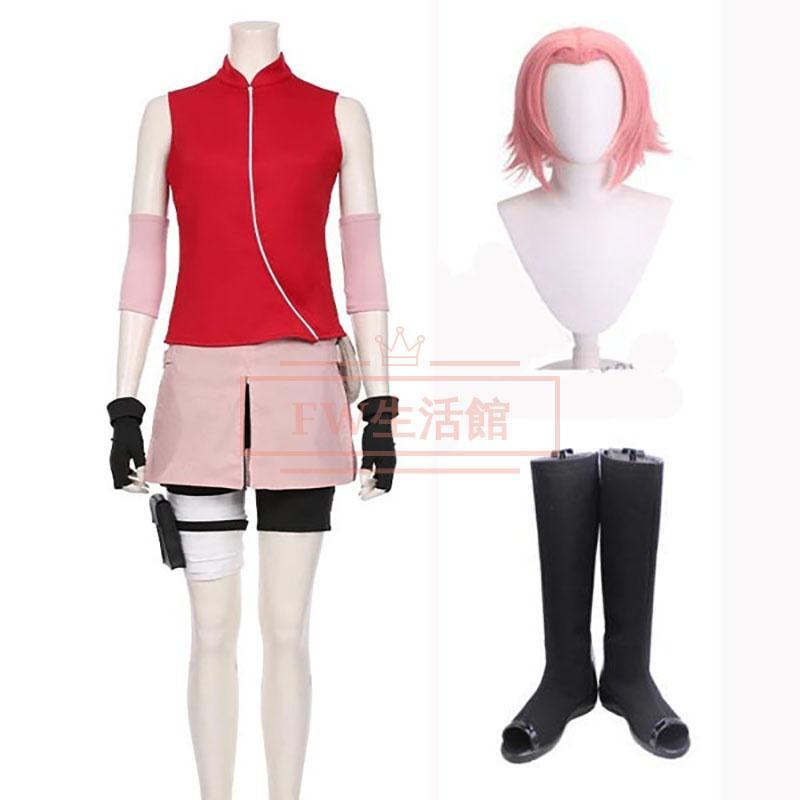 NARUTO -ナルト- 疾風伝 風 春野サクラ コスプレ衣装 ウィッグ 靴