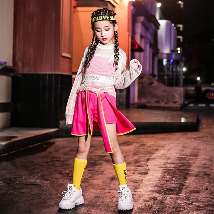 ダンス衣装 セットアップ キッズ k-pop 女の子 メッシュ タンクトップ スカッツ キッズダンス衣装 韓国 子供服 アイドル 衣装 ガールズ ダンス 衣装 おしゃれ｜homebeauty-store｜02