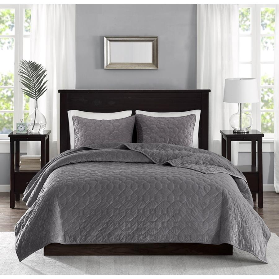 マディソンパーク Madison Park ベッド ベッドリネン bed linen ベッドカバー 薄手の上掛け布団 キルト3点セット ベルベット - クイーンサイズの画像