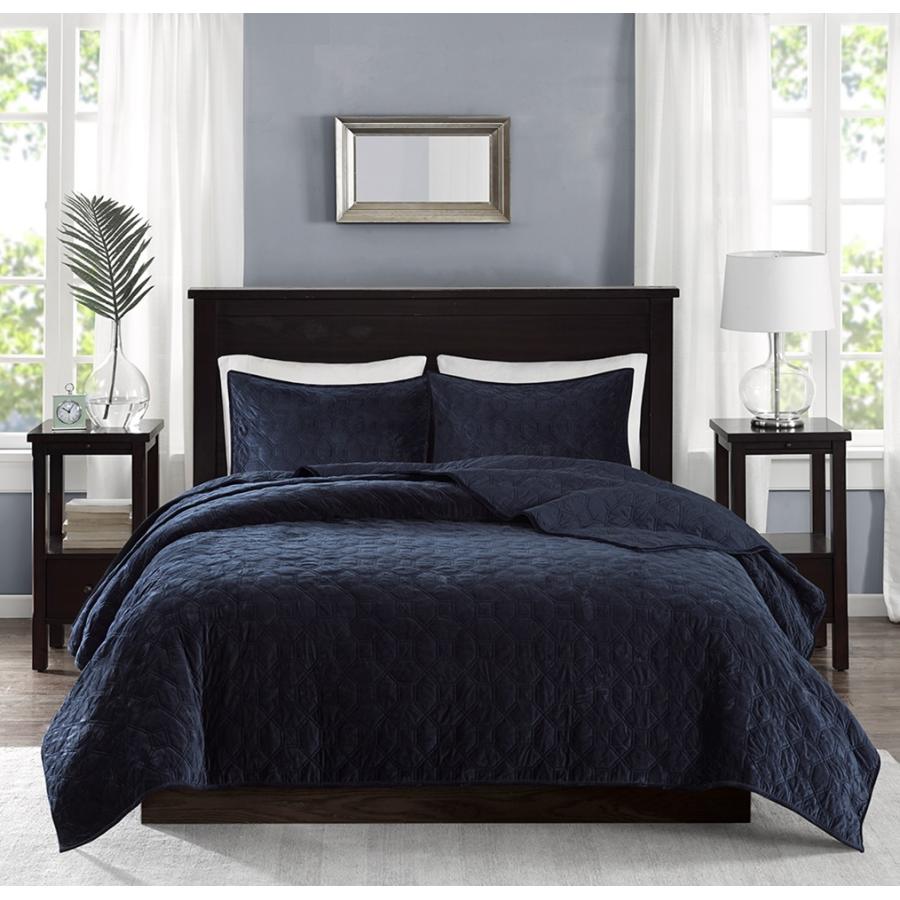 マディソンパーク Madison Park ベッド ベッドリネン bed linen ベッドカバー 薄手の上掛け布団 キルト3点セット ベルベット - クイーンサイズの画像