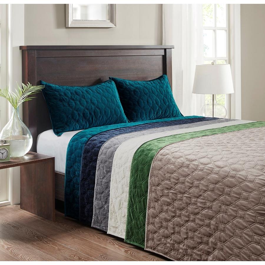 マディソンパーク Madison Park ベッド ベッドリネン bed linen ベッドカバー 薄手の上掛け布団 キルト3点セット ベルベット - クイーンサイズの画像