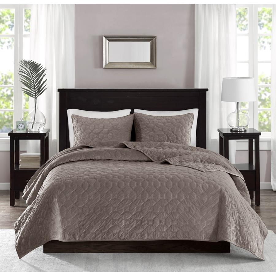 マディソンパーク Madison Park ベッド ベッドリネン bed linen ベッドカバー 薄手の上掛け布団 キルト3点セット ベルベット - クイーンサイズの画像