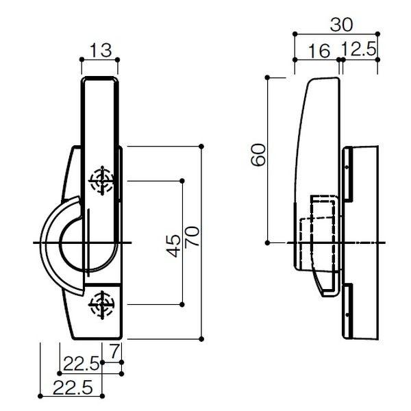 送料無料 YKK ビル・マンション用サッシ 引き違い窓 クレセント（ロック無）右勝手カバー有ピッチ45 HH3K10044