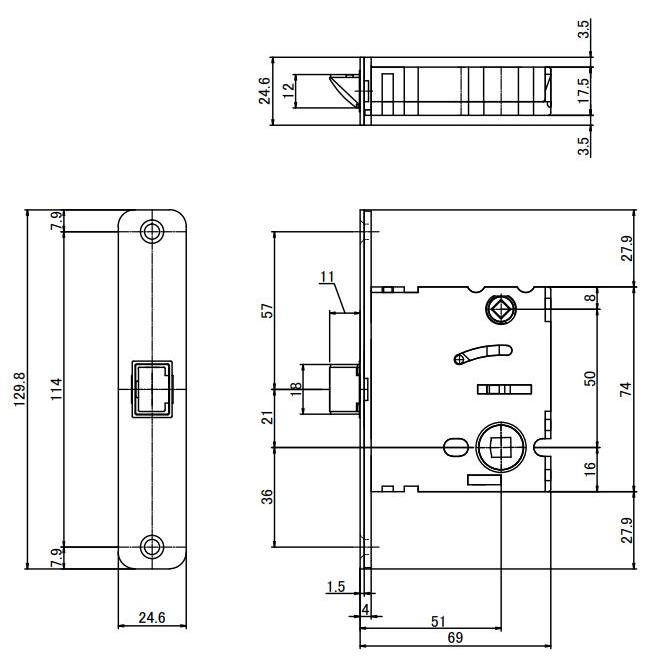 LIXIL 在庫有 リクシル トステム 室内ドア 錠 丸座・角座用箱錠