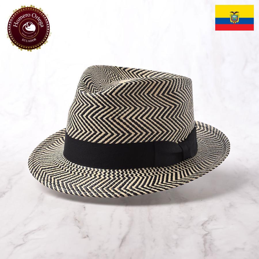 パナマハット 本パナマ 中折れ帽 柄 紳士帽 メンズハット オメロオルテガ CARIBE（カリブ）ブラック[ファイナルセール 10%OFF]