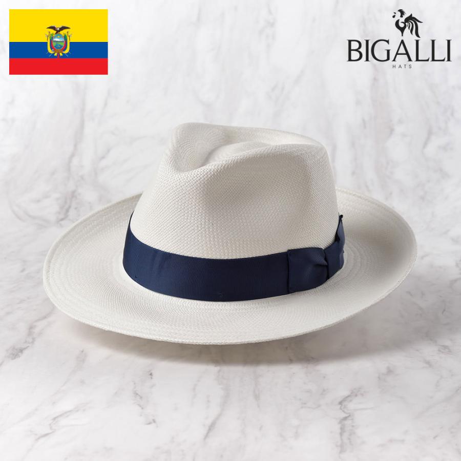 玄関先迄納品 大きいサイズ 春夏 紳士 帽子 中折れ パナマ帽 レディース メンズ パナマハット BIGALLI 父の日ギフト ギフト プレゼント SANTORINI（サントリーニ）ホワイト パナマ帽