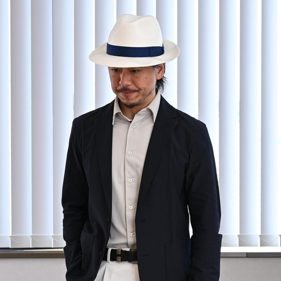 ボルサリーノパナマハット　ファイン　白×ブルー Borsalino ボルサリーノ パナマ帽 パナマハット 中折れハット 春