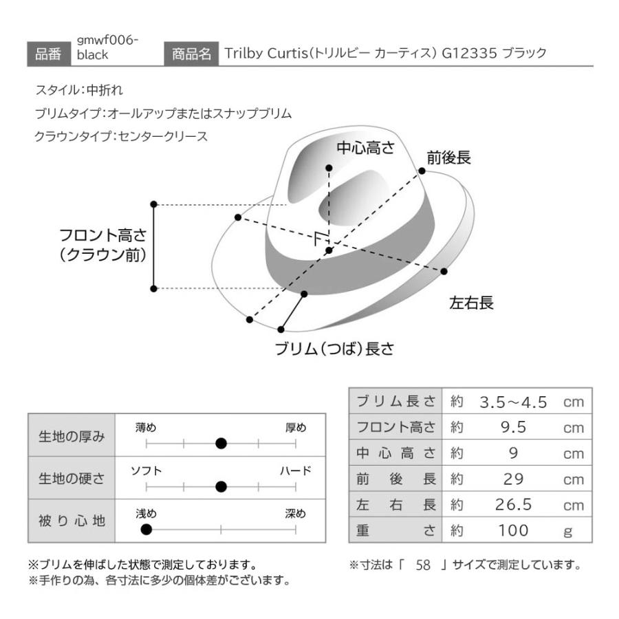 Gottmann ゴットマン 帽子 父の日 ハット 秋 冬 メンズ レディース ブランド Trilby Curtis（トリルビー カーティス） G12335 ブラック｜homeroortega｜10