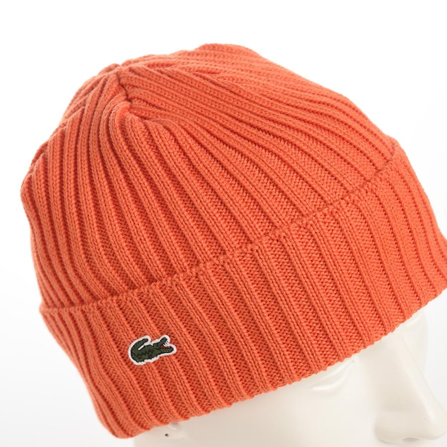 LACOSTE ラコステ ニット帽 ニットキャップ 秋冬 メンズ レディース 父の日 WAPPEN RIB KNIT（ワッペンリブニット） L1283 オレンジ｜homeroortega｜05