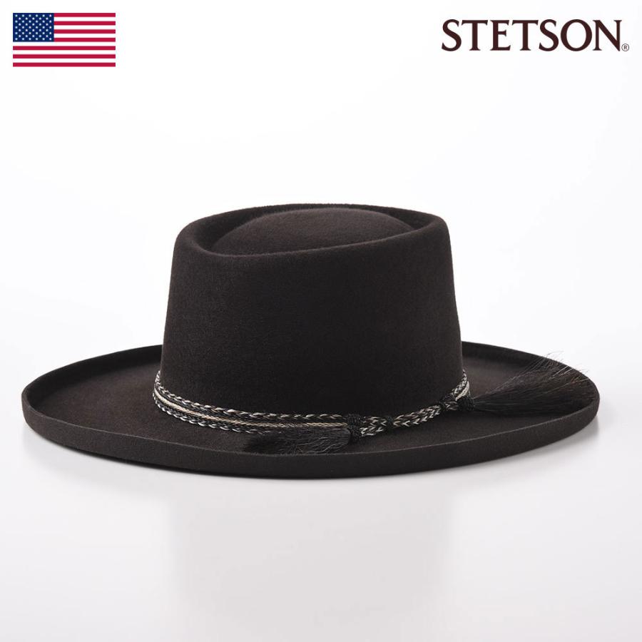 STETSON ハット ラビットフェルト ポークパイタイプ 馬毛装飾 STETSON ハット ラビットフェルト ポークパイタイプ 馬毛装飾