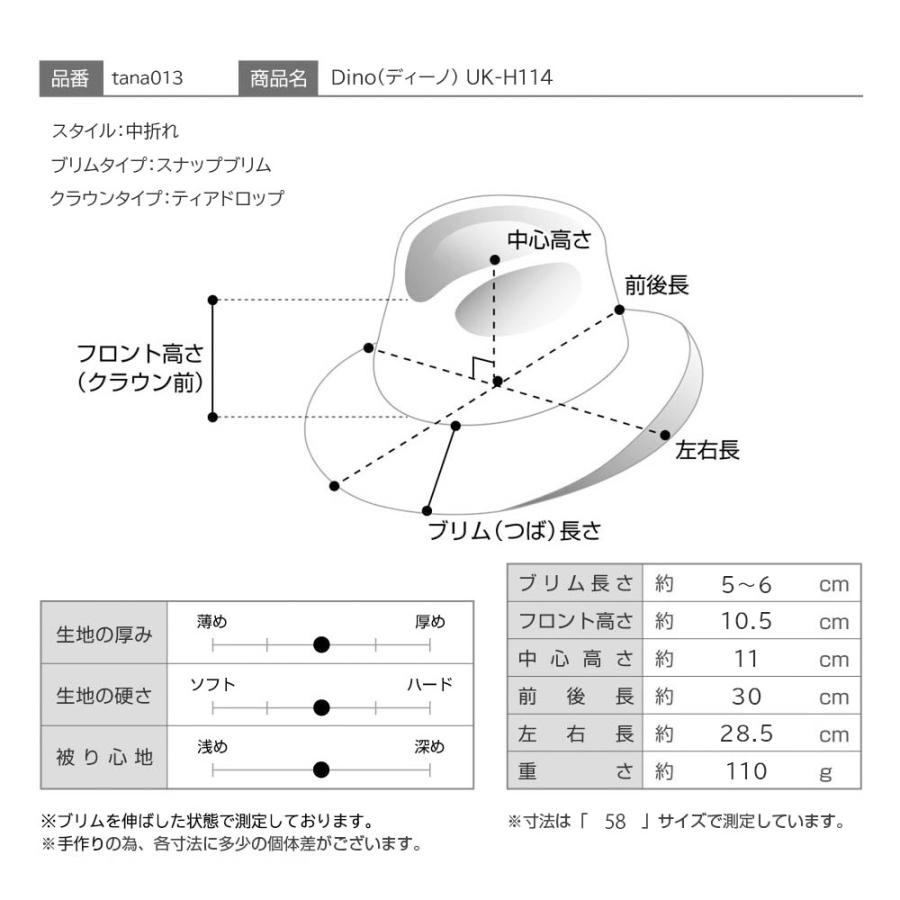 田中帽子店 麦わら帽子 ストローハット メンズ レディース 春 夏 中折れ帽 ブランド おしゃれ 日本製 Dino（ディーノ） UK-H114 ネイビー 父の日ギフト｜homeroortega｜12