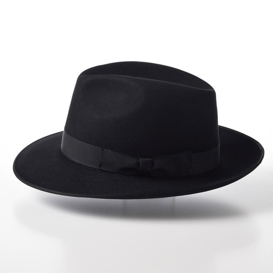 TONAK ラビットファーフェルトハット 中折れハット メンズ 帽子 秋冬 革スベリ 大きいサイズ 黒 NOBLE(ノーブル)Black 父の日ギフト 爆買の画像