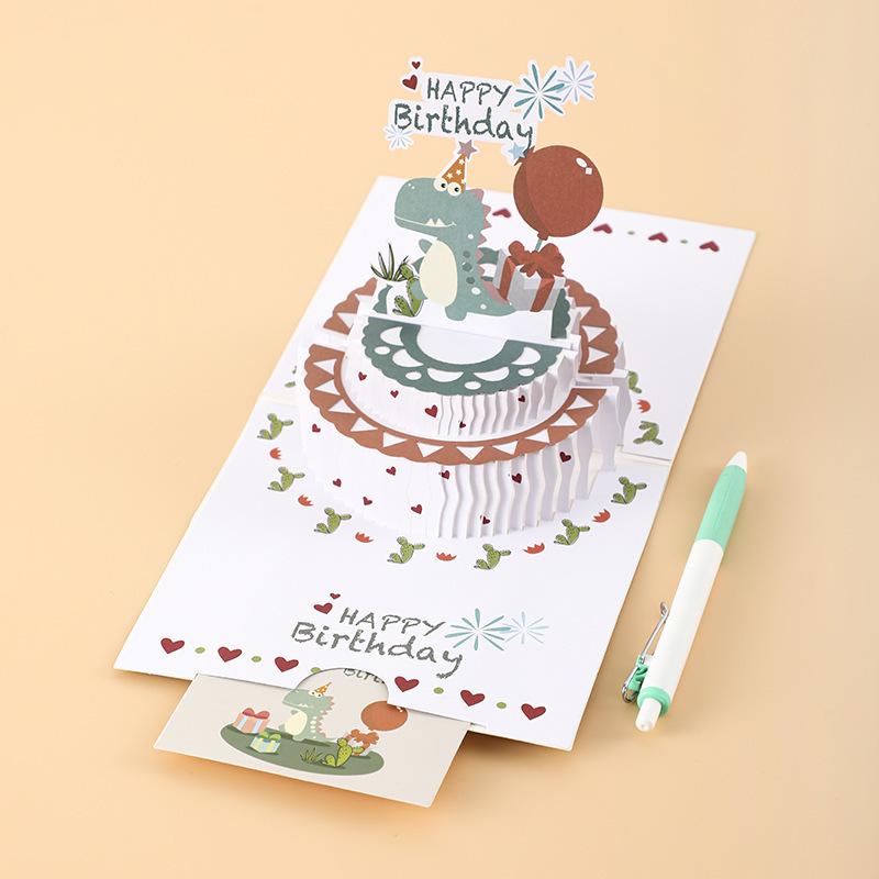 バースデーカード 誕生日カード 3D 立体 恐竜 ウサギ 熊 キリン ライオン メッセージカード かわいい お祝い 封筒付き グリーティングカード レター カード | ブランド登録なし | 02