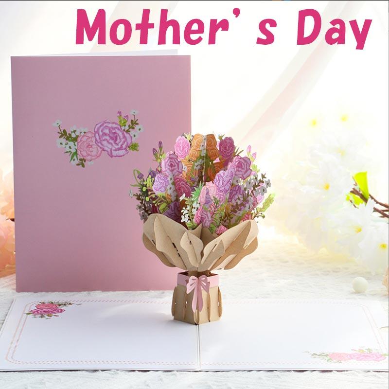 母の日 メッセージカード グリーティングカード カーネーション バースデーカード 感謝 おしゃれ 立体 花束 3D 手作り かわいい お祝い 封筒付き | ブランド登録なし