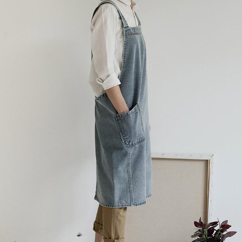 デニム エプロン おしゃれ 北欧 保育士 シンプル カフェ 無地 リネンコットンエプロン 花屋 レディース メンズ　かぶり 安い ブランド 50代 | ブランド登録なし | 03