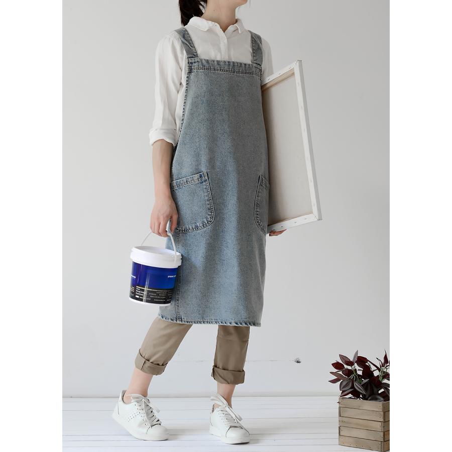 デニム エプロン おしゃれ 北欧 保育士 シンプル カフェ 無地 リネンコットンエプロン 花屋 レディース メンズ　かぶり 安い ブランド 50代 | ブランド登録なし | 05