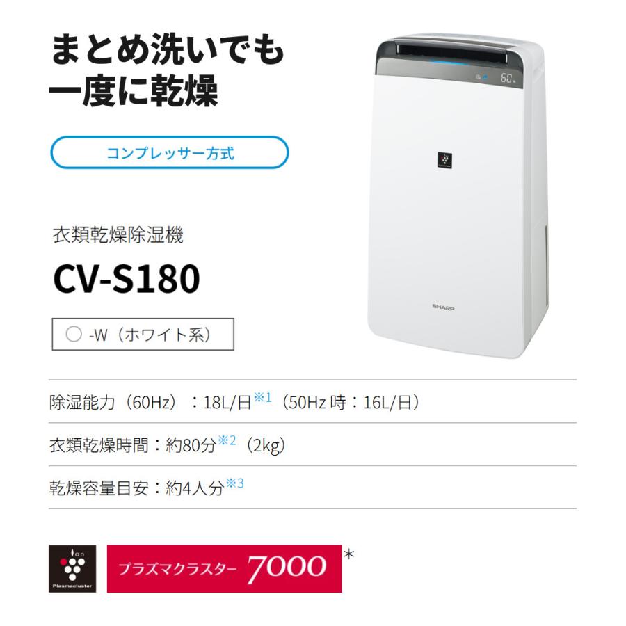 SHARP（シャープ） 除湿機 衣類乾燥 CV-S180-W ホワイト 乾燥容量約4人