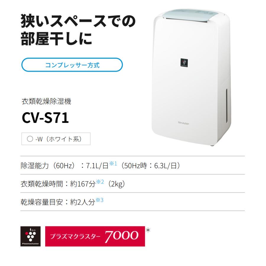 SHARP（シャープ） 除湿機 衣類乾燥 CV-S71-W ホワイト 乾燥容量約2人