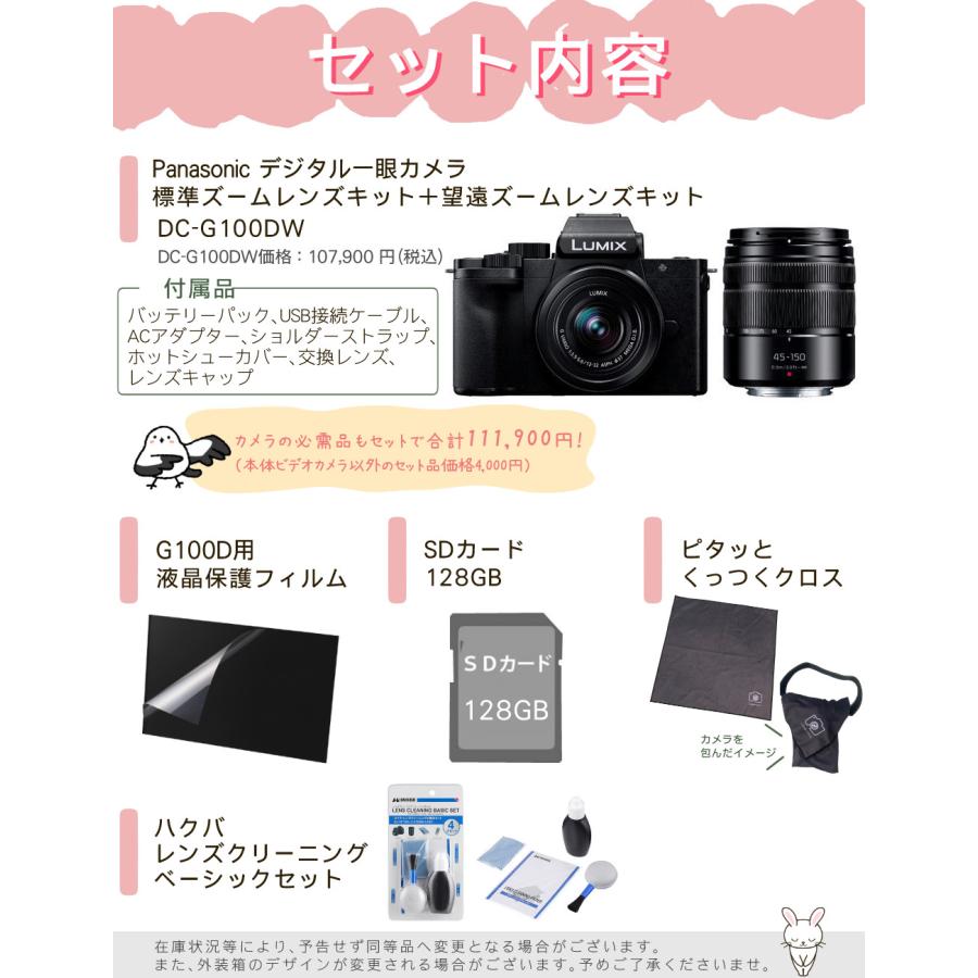 Panasonic LUMIX DC-G100DW セット（即日発送可能） Panasonic（パナソニック） (SD・クロス等5点セット) ミラーレス一眼