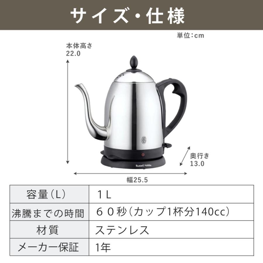 （選べる特典付き） ラッセルホブス 電気ケトル カフェケトル 1.0L 7410JP｜homeshop｜12