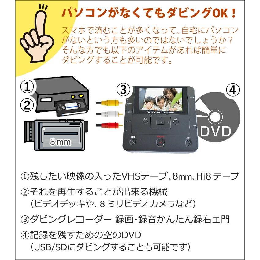 記録用DVD-RW付セット DVD ダビング レコーダー CD USB 録画 録音 ダビングメディアレコーダー DMR-0720 とうしょう TOHSHOH PC不要でDVDやビデオをダビング｜homeshop｜05