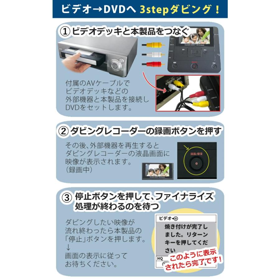 記録用DVD-RW付セット DVD ダビング レコーダー CD USB 録画 録音 ダビングメディアレコーダー DMR-0720 とうしょう TOHSHOH PC不要でDVDやビデオをダビング｜homeshop｜09