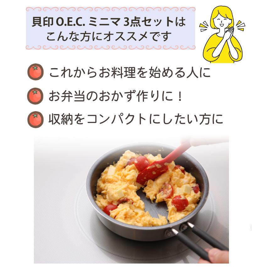 貝印 O.E.C. ミニマ 鍋・フライパン3点セット(ガラス蓋付) IH対応 ガス