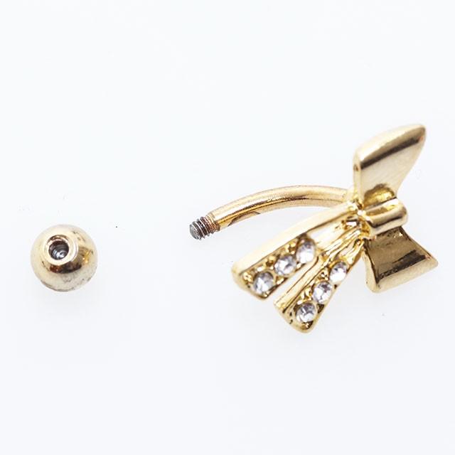 へそピアス ボディピアス 14G トップダウン ゴールドリボン バナナ