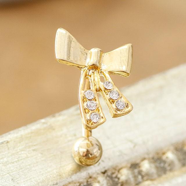 へそピアス ボディピアス 14G トップダウン ゴールドリボン バナナ